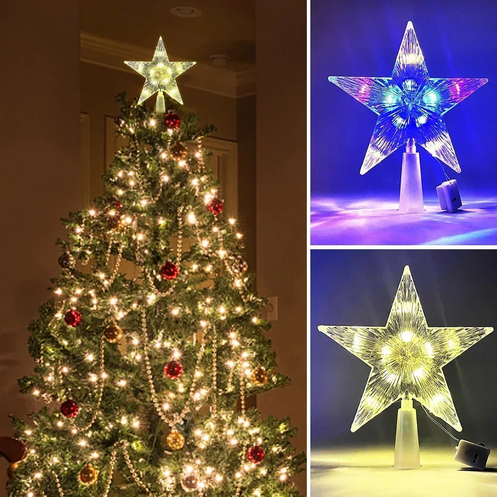 Star Tree Topper - LEDクリスマスツリー装飾トッパー、バッテリー付きスターライト、家の装飾、クリスマスツリーランプ、新年、2022, 15cm
