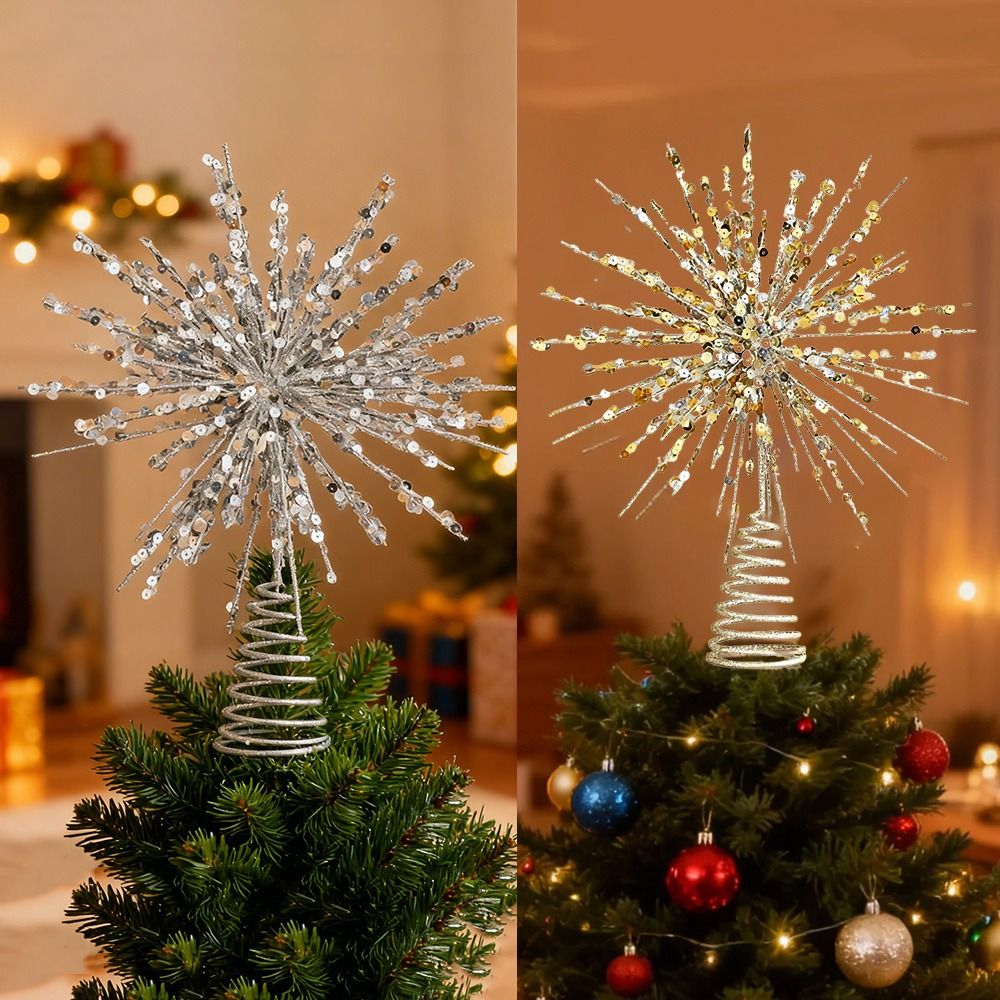 Star Tree Topper - 耐久性のあるライトアップクリスマスツリースタートッパー ゴールド/シルバーグリッター クリスマスツリートッパー クリスマスデコレーション