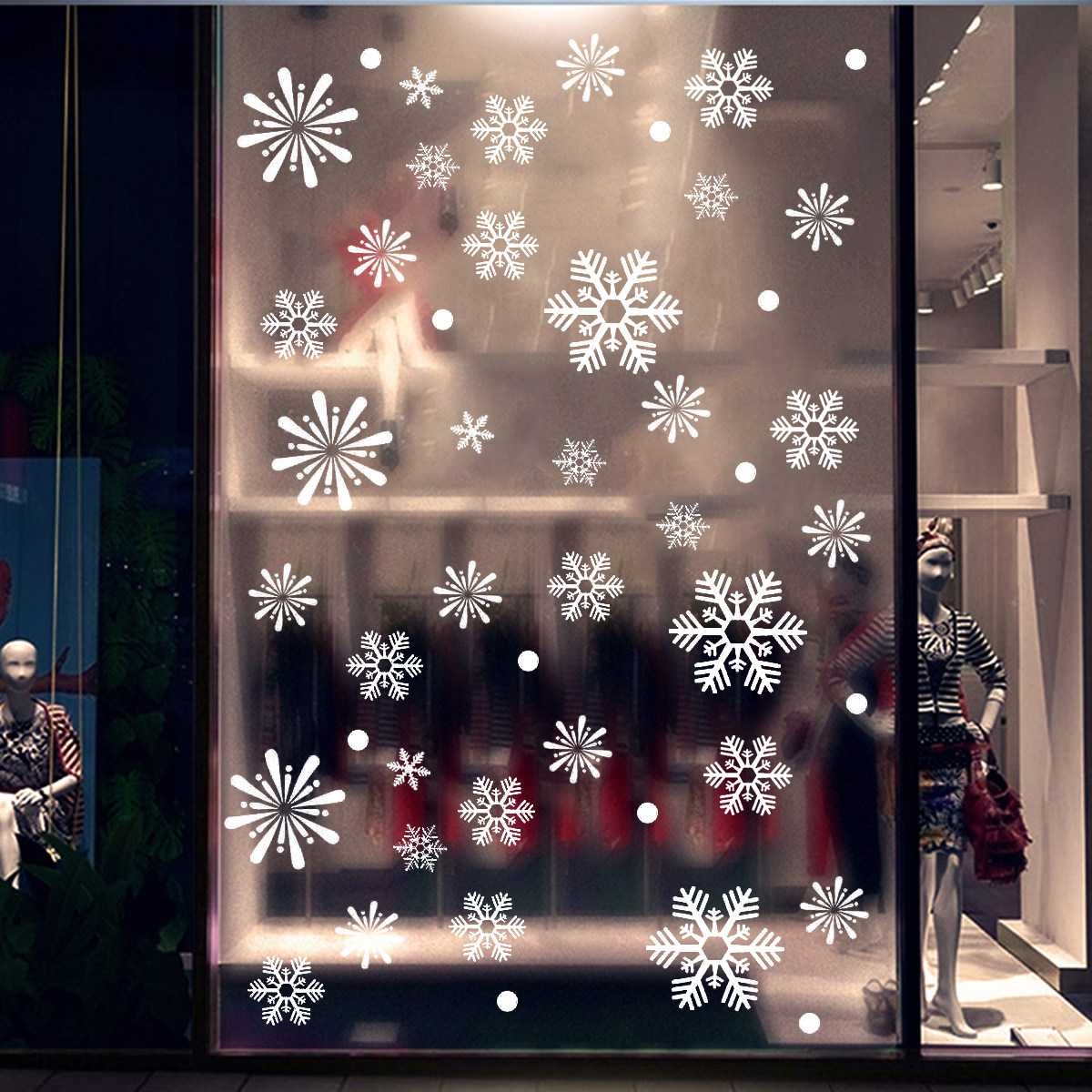 Snowflake Window Decal - 2枚組 雪の結晶型粘着デカール 透明背景 リアルなデザイン 窓ガラス ドア