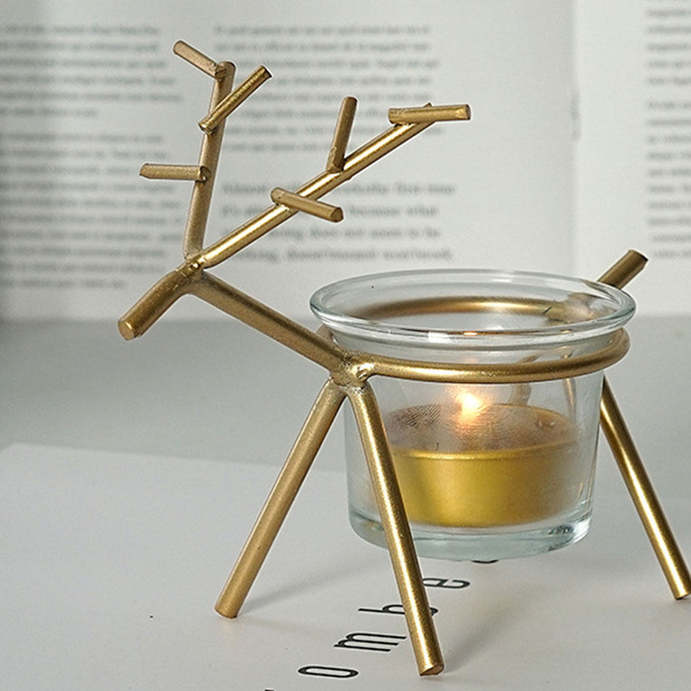 Christmas Lights Outdoor - 2個セット トナカイ型ティーライトホルダー ゴールド アイアンアート キャンドルスティック クリスマス
