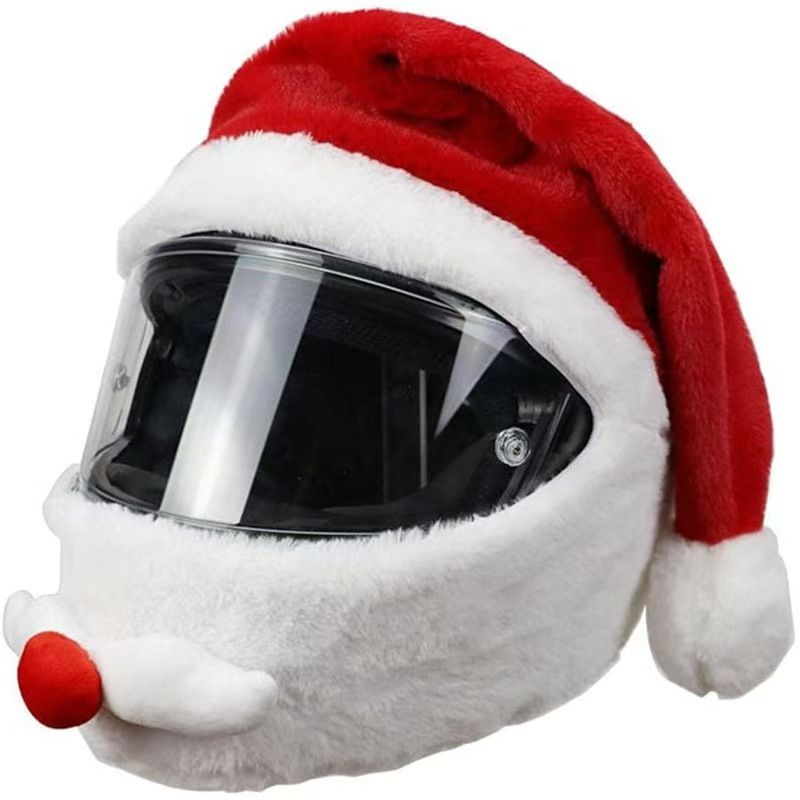 Santa Hat Plush - クリスマスサンタヘルメットカバー、ぬいぐるみバイクヘルメット帽子、防風フルフェイスヘルメット装飾、サイクリスト用サンタクロースコスチュームヘッドギア