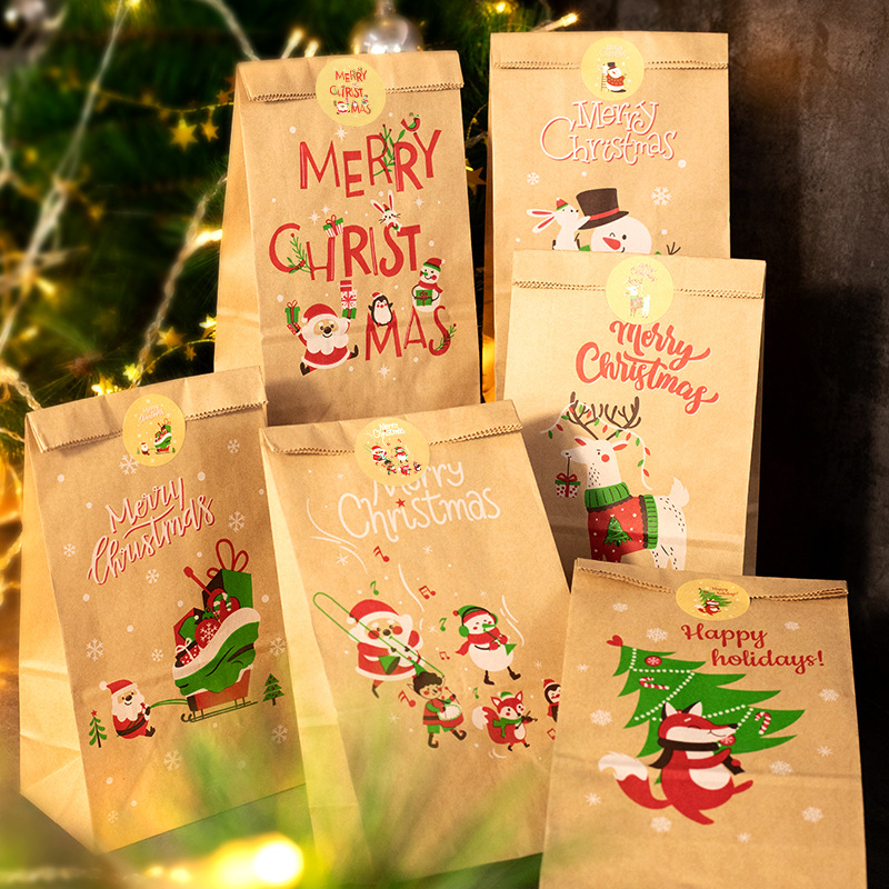 Advent Calendar Gift - クリスマスギフト用クラフト紙袋,キャンディークッキー包装,クリスマス,カレンダー,デジタルステッカー,パッケージ用品,24個