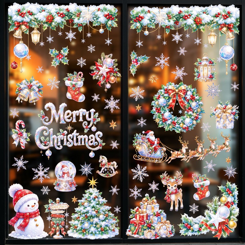 9枚セット クリスマス静電ウィンドウクリング サンタ 雪だる - Snowflake Window Decal のレビューと価格