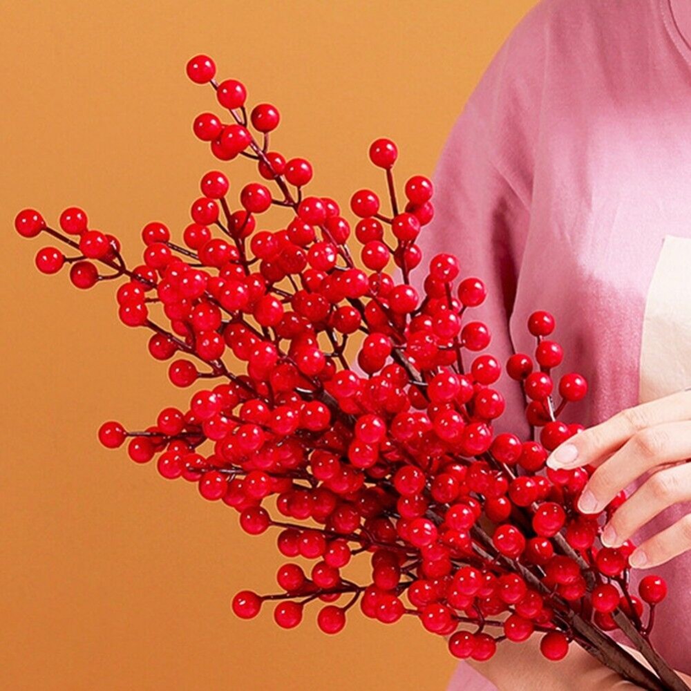 人工の鮮やかな赤いベリーの茎、クリスマスベリーピック、長いチ - Christmas Wreath Fake のレビューと価格
