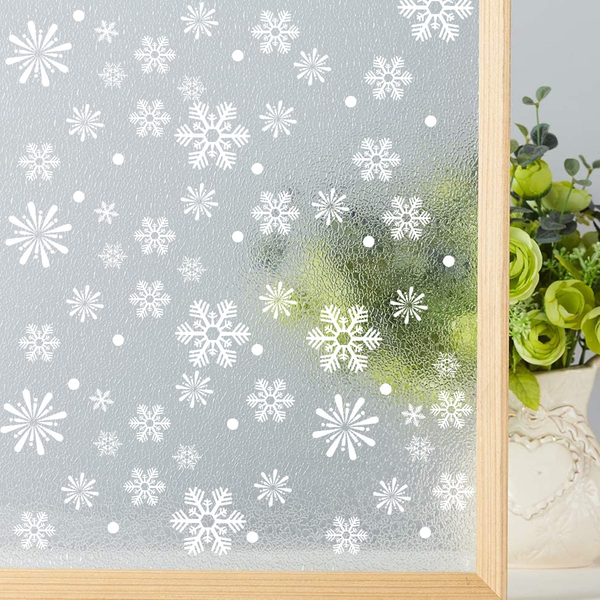2枚組 雪の結晶型粘着デカール 透明背景 リアルなデザイン  - Snowflake Window Decal のレビューと価格