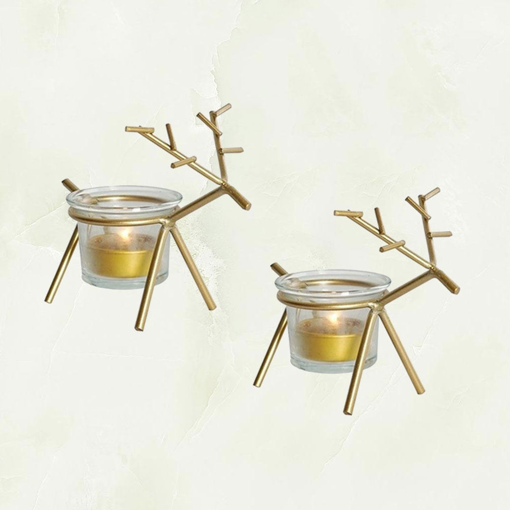 2個セット トナカイ型ティーライトホルダー ゴールド アイア - Christmas Lights Outdoor のレビューと価格