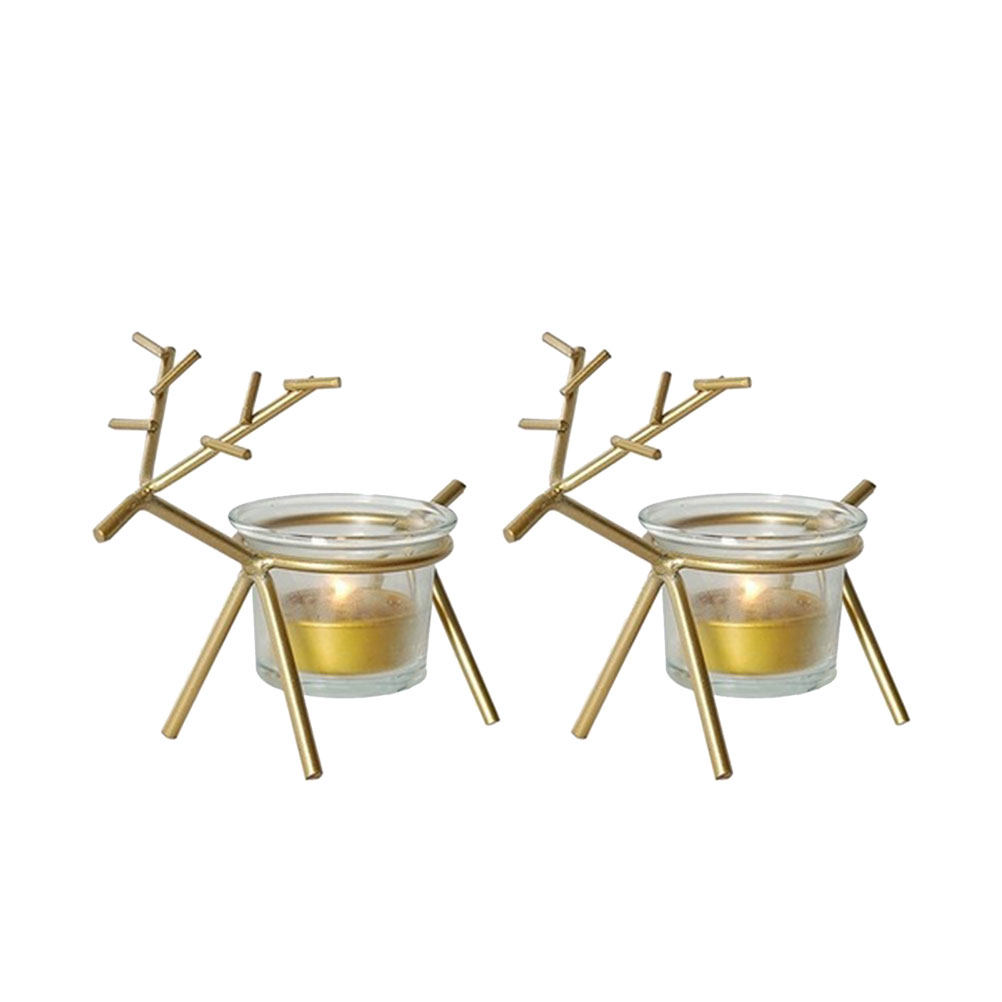 2個セット トナカイ型ティーライトホルダー ゴールド アイア - Christmas Lights Outdoor のレビューと価格