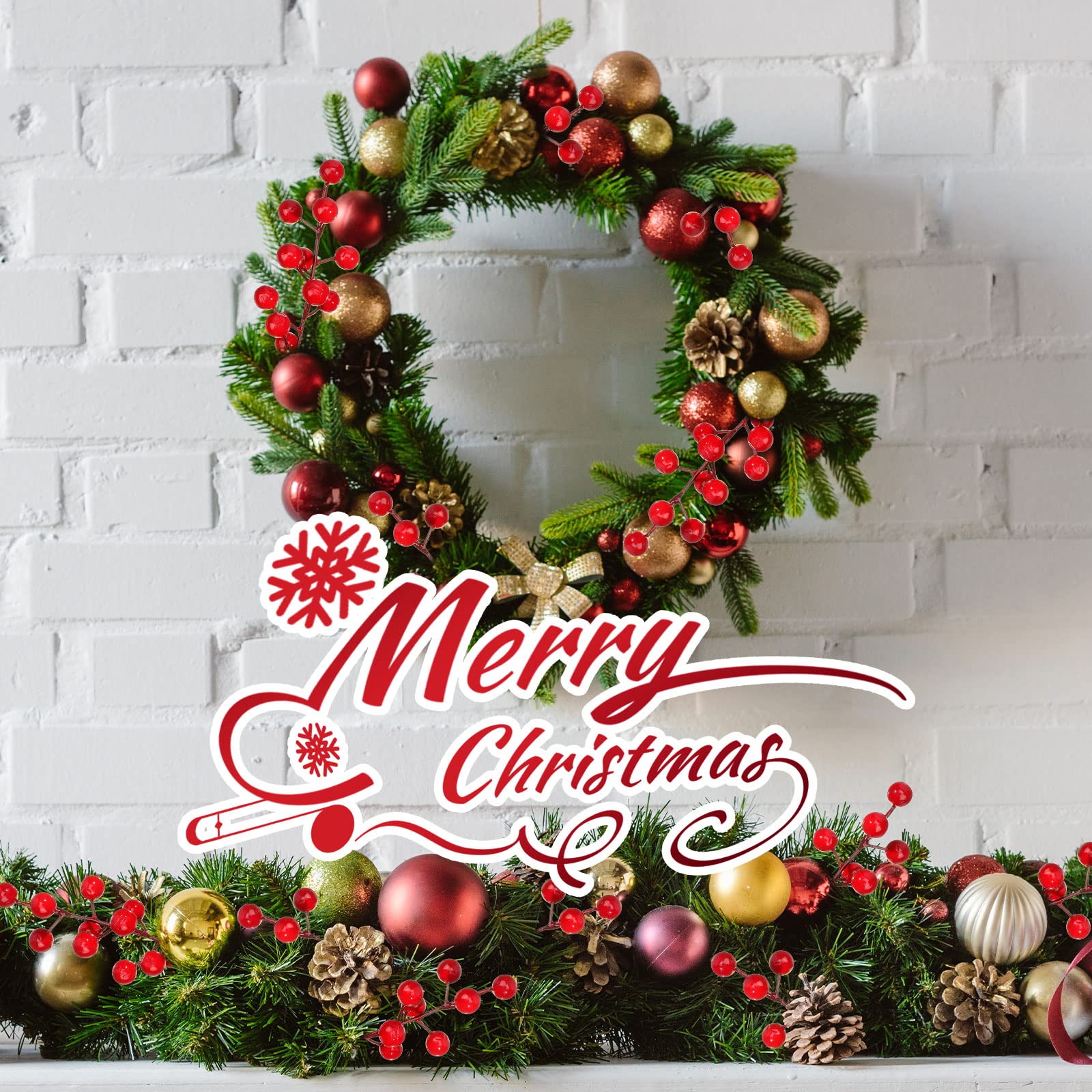 人工松の枝 フェイクグリーン レッドベリー ステム クリスマ - Christmas Wreath Fake のレビューと価格