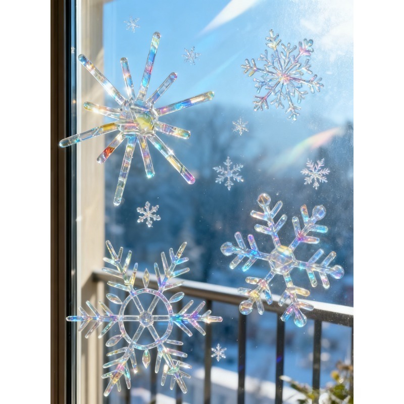 クリスマス雪の結晶模様レインボープリズムサンキャッチャーPV - Snowflake Window Decal のレビューと価格